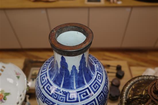 A large 19th century Chinese blue and white baluster vase height 58cm (a.f.)